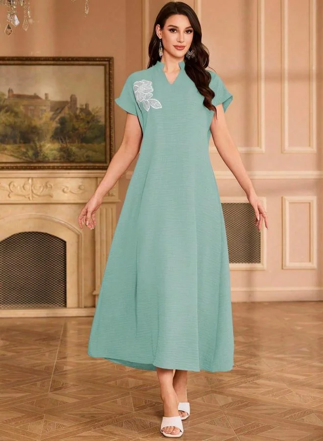 Take Two mint green Women Floral Patch Detail Open Collar Maxi Dress for Women | Best Price UAE